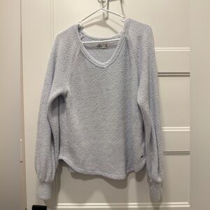 Hollister Soft Fuzzy V Neck Sweater Medium Gray Cozy Knit Top